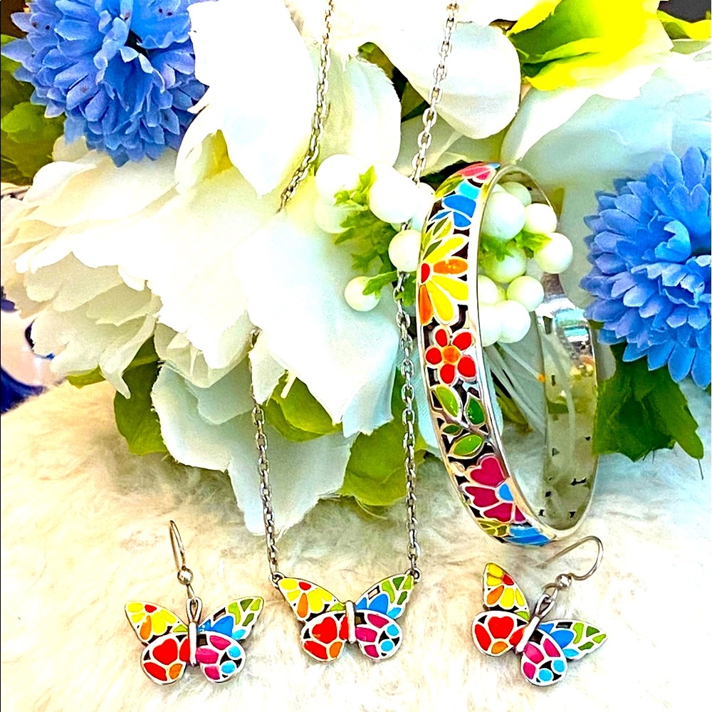 Brighton SUNCATCHER Colorful Enamel Butterfly Necklace Earrings Bracelet RARE